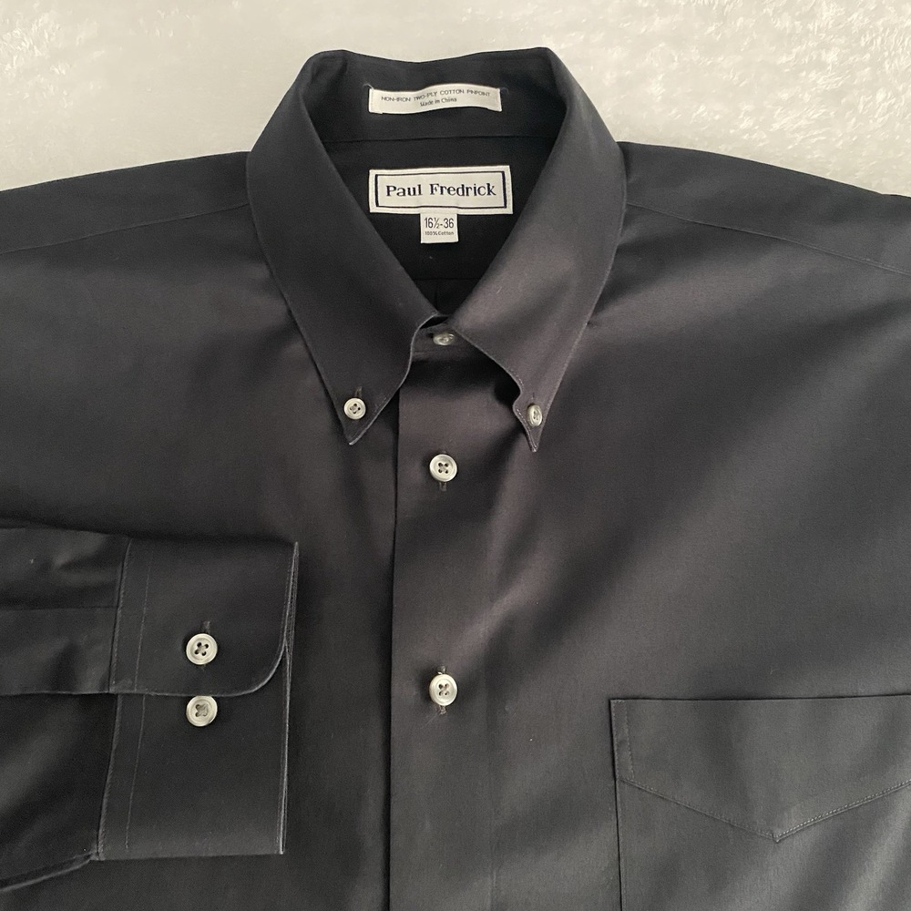 Paul Fredrick Dress Shirt Mens 16.5-36 Black Regular Fit No Iron